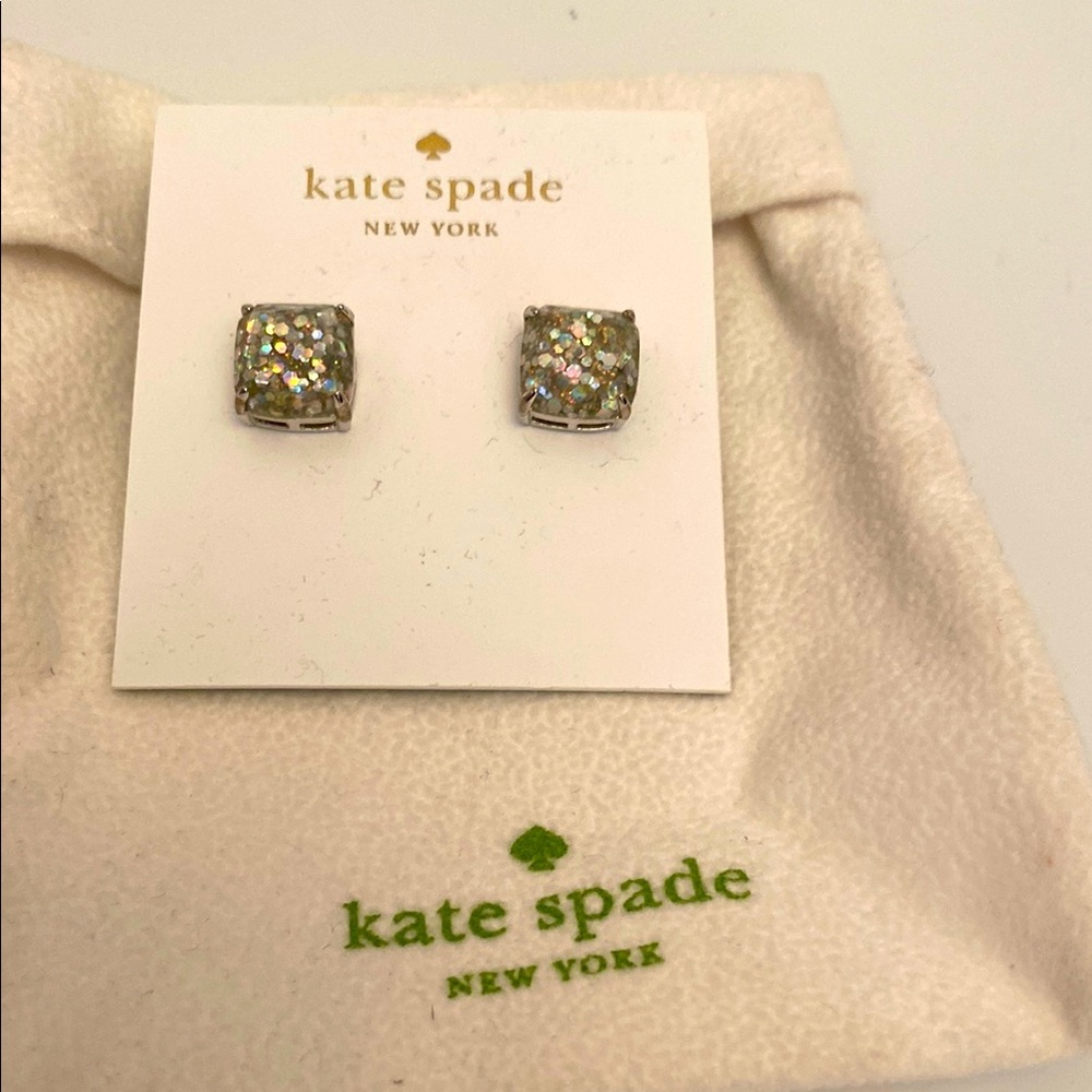 Kate Spade Silver Glitter Confetti Square Earrings NWT